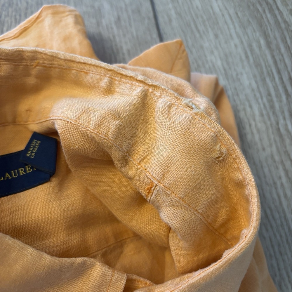 Ralph Lauren Button Down Shirt Mens XXL Orange 100% Linen Short Sleeve Pony Logo - Picture 10 of 10